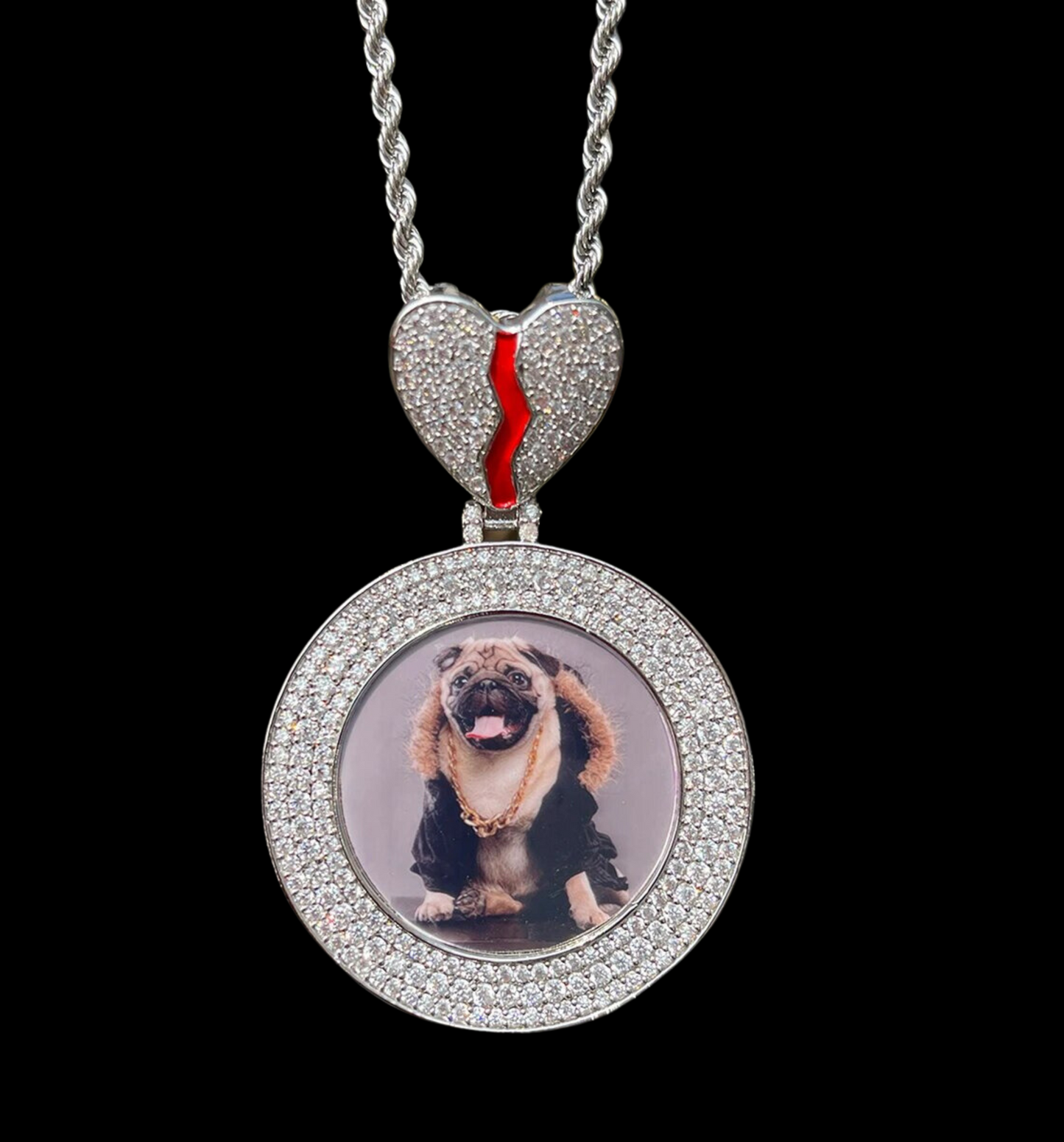 Triple Tennis Broken Heart Custom Photo Picture Pendant Necklace