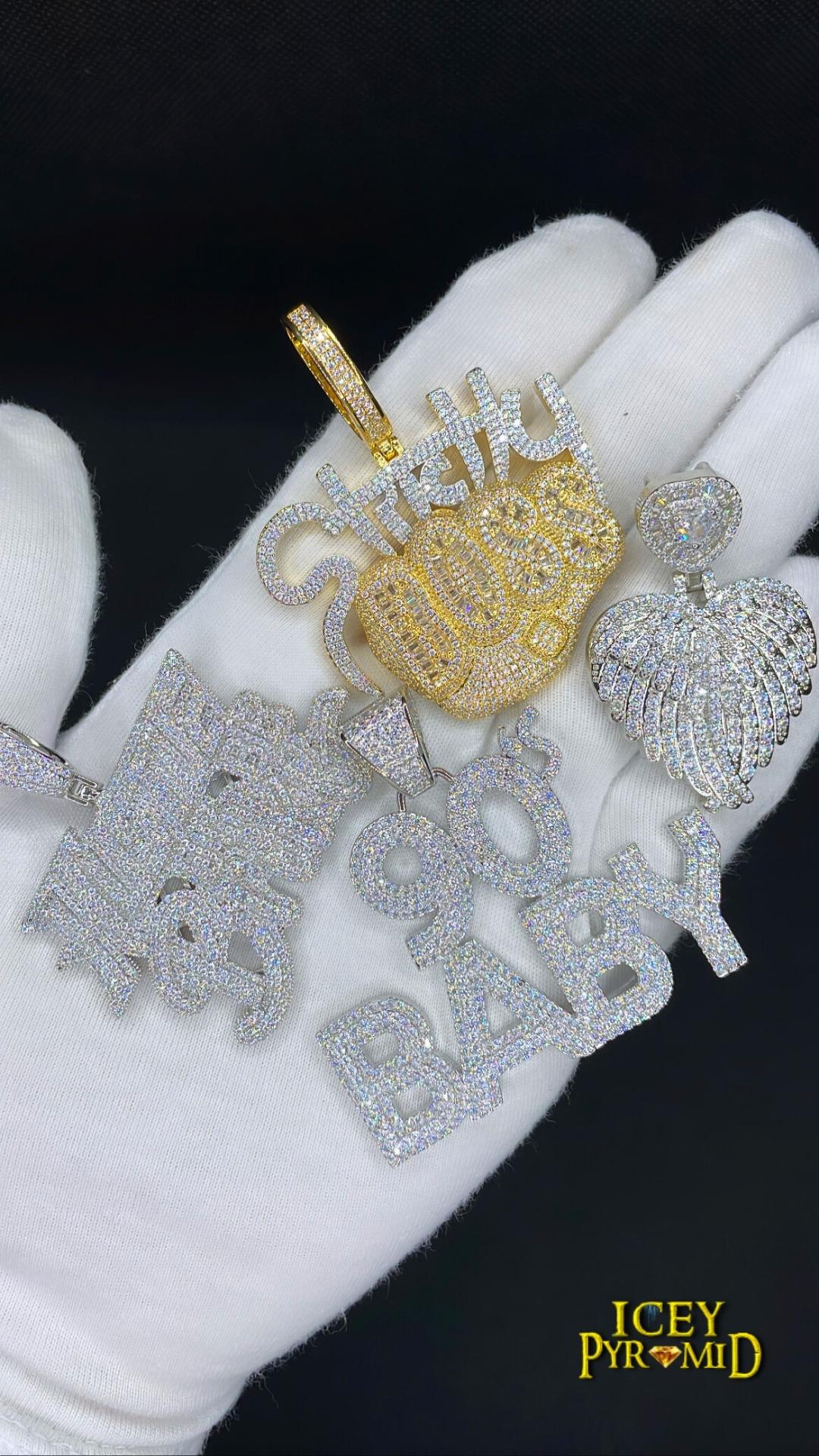 Hustle Or Be Broke Iced Out Letter Diamond Pendant Necklace