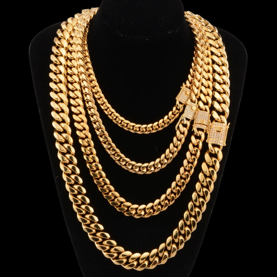 NEW | 6MM-20MM Iced Prong Lock Clasp Luxury Stainless Steel Necklace Chain
