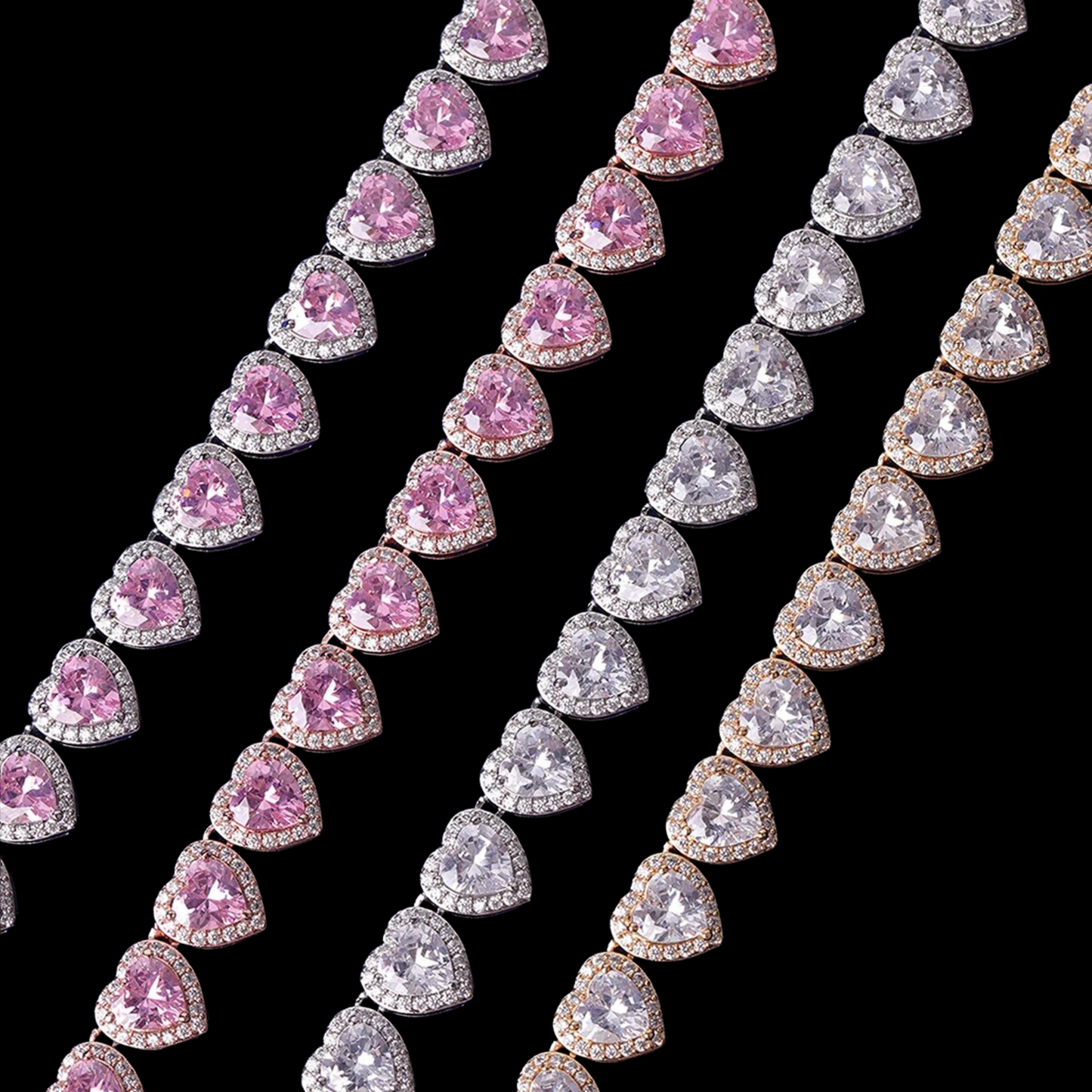 10MM Heart Shaped Clustered Iced Out Diamond Necklace Chain