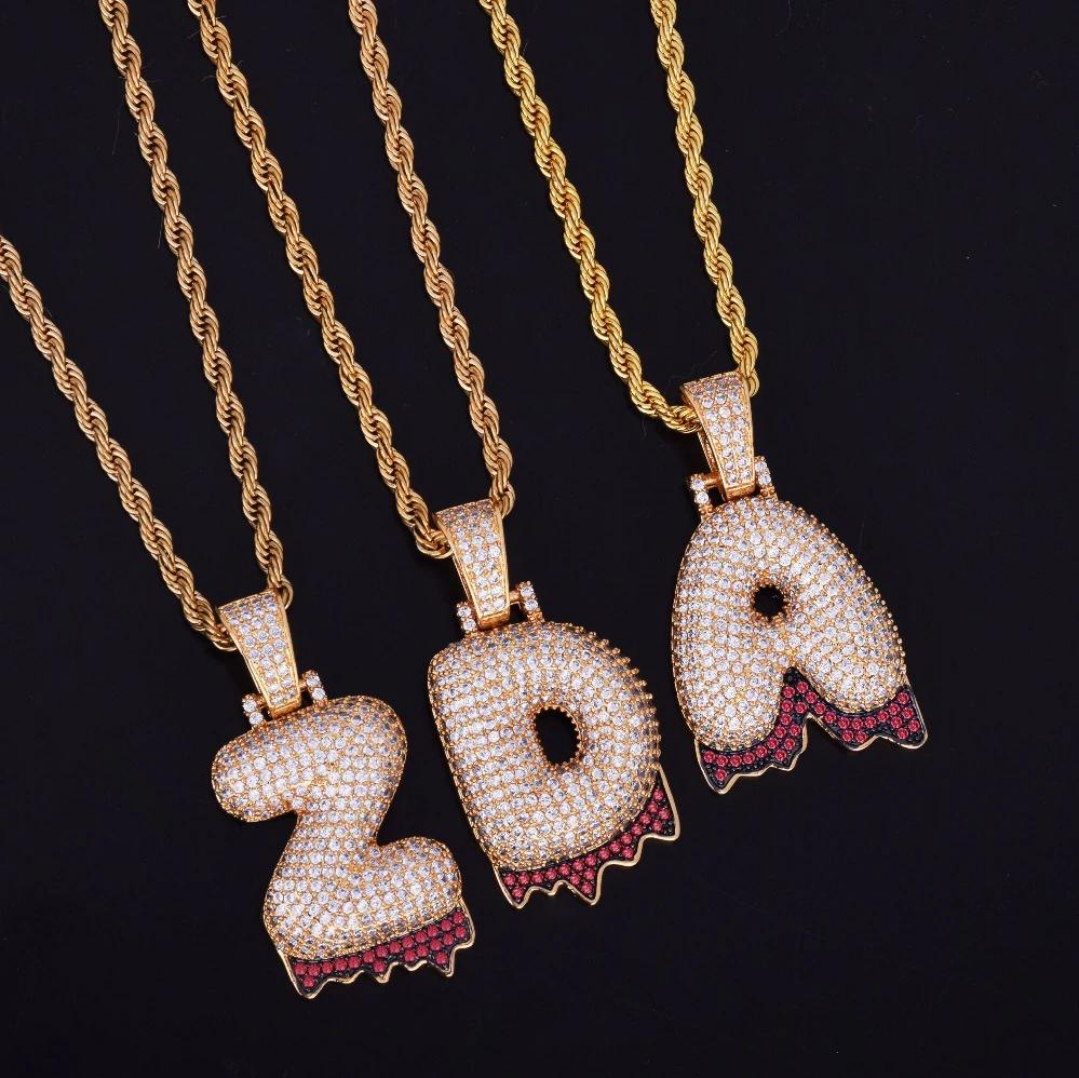 Red Finish Iced Out Personalized Custom Name Necklace Pendant