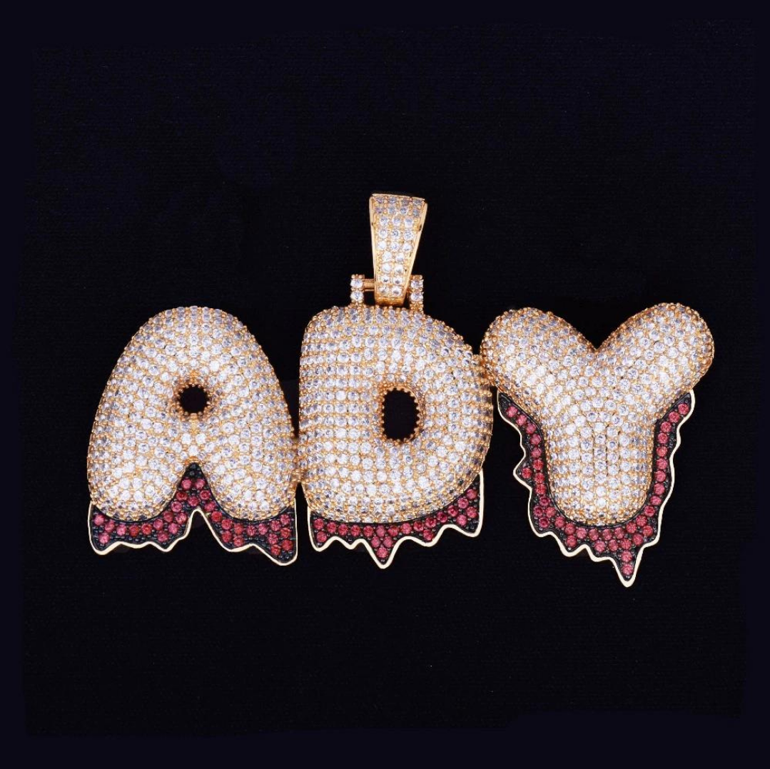 Red Finish Iced Out Personalized Custom Name Necklace Pendant