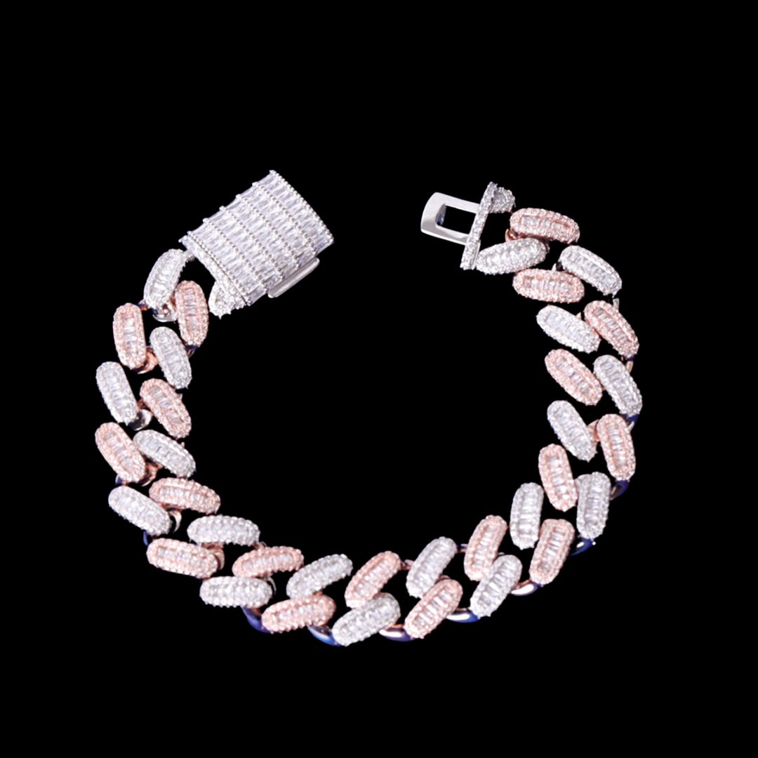 15MM Stones and Baguette Special Link Iced Out Diamond Bracelet