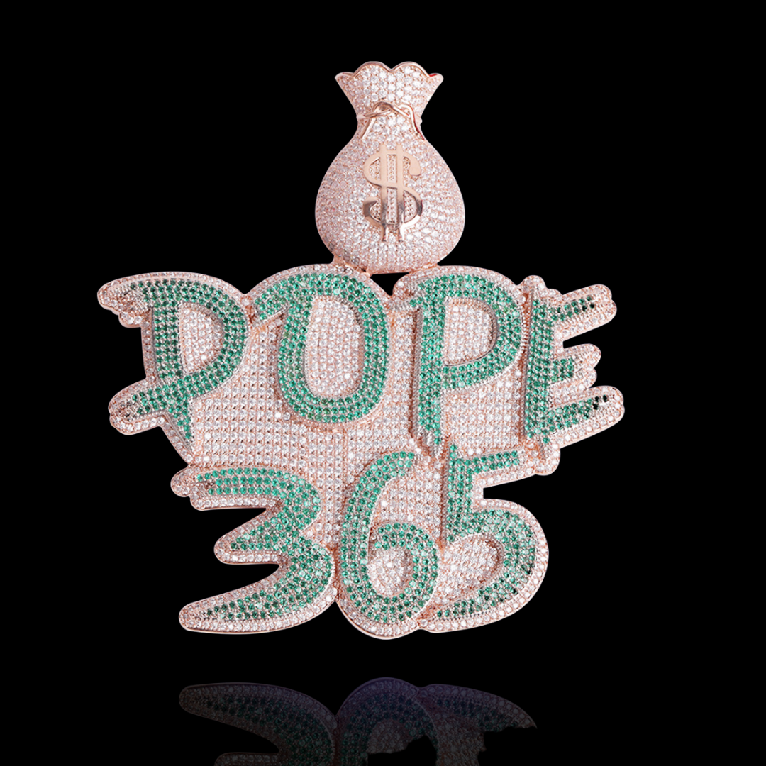 Money Bag Bail Two Tone Solid Iced Out Personalized Custom Name Necklace Pendant