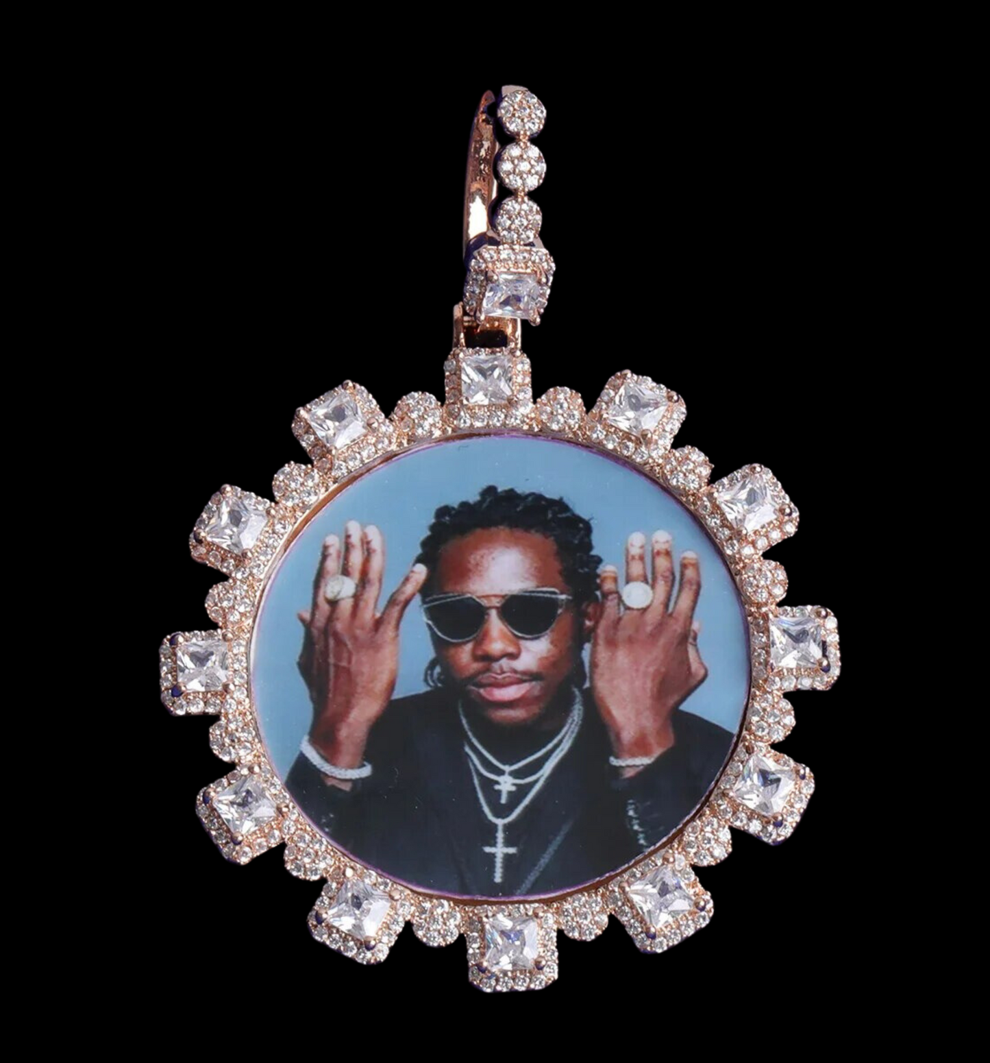 Square Diamonds Custom Photo Picture Pendant Necklace
