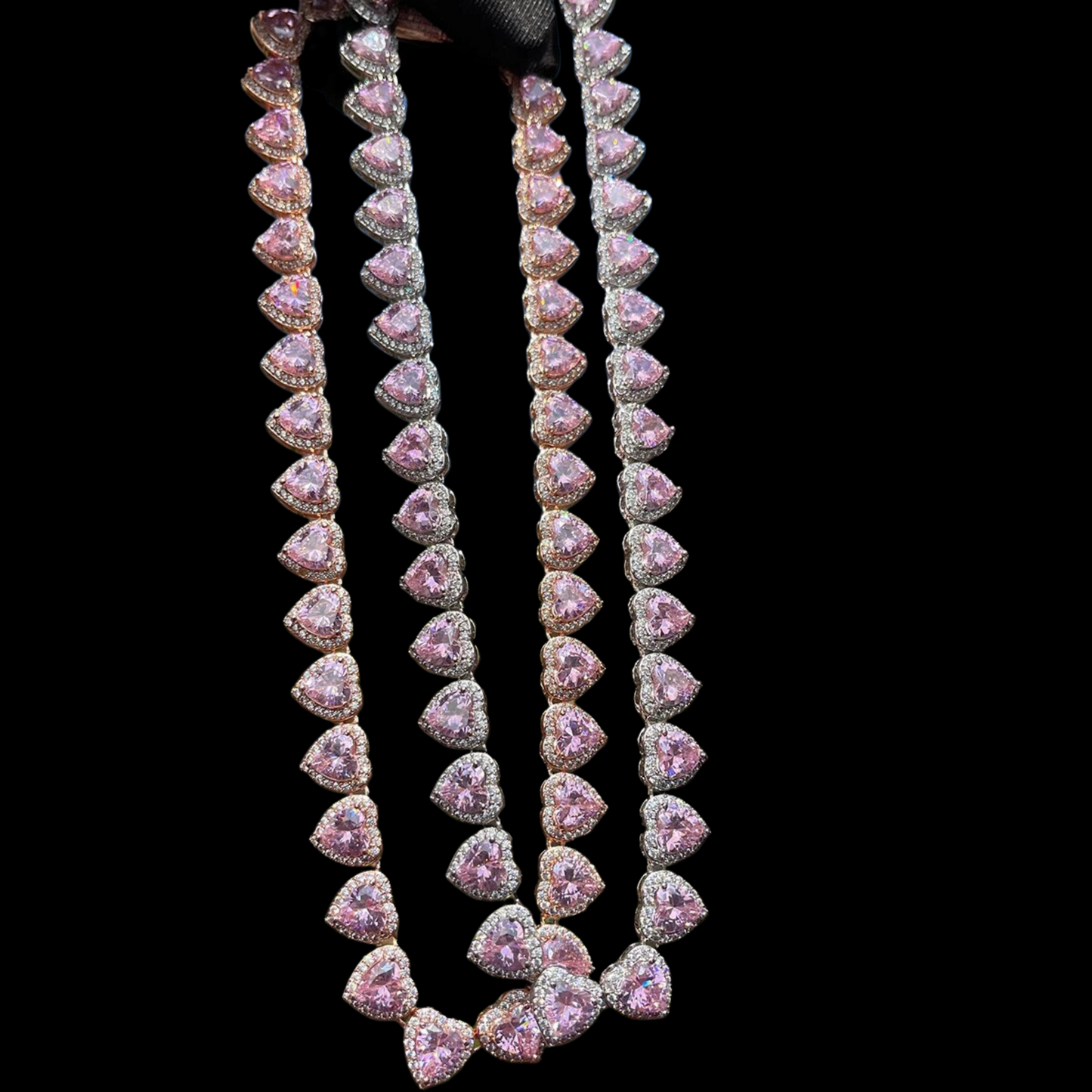 10MM Heart Shaped Clustered Iced Out Diamond Necklace Chain