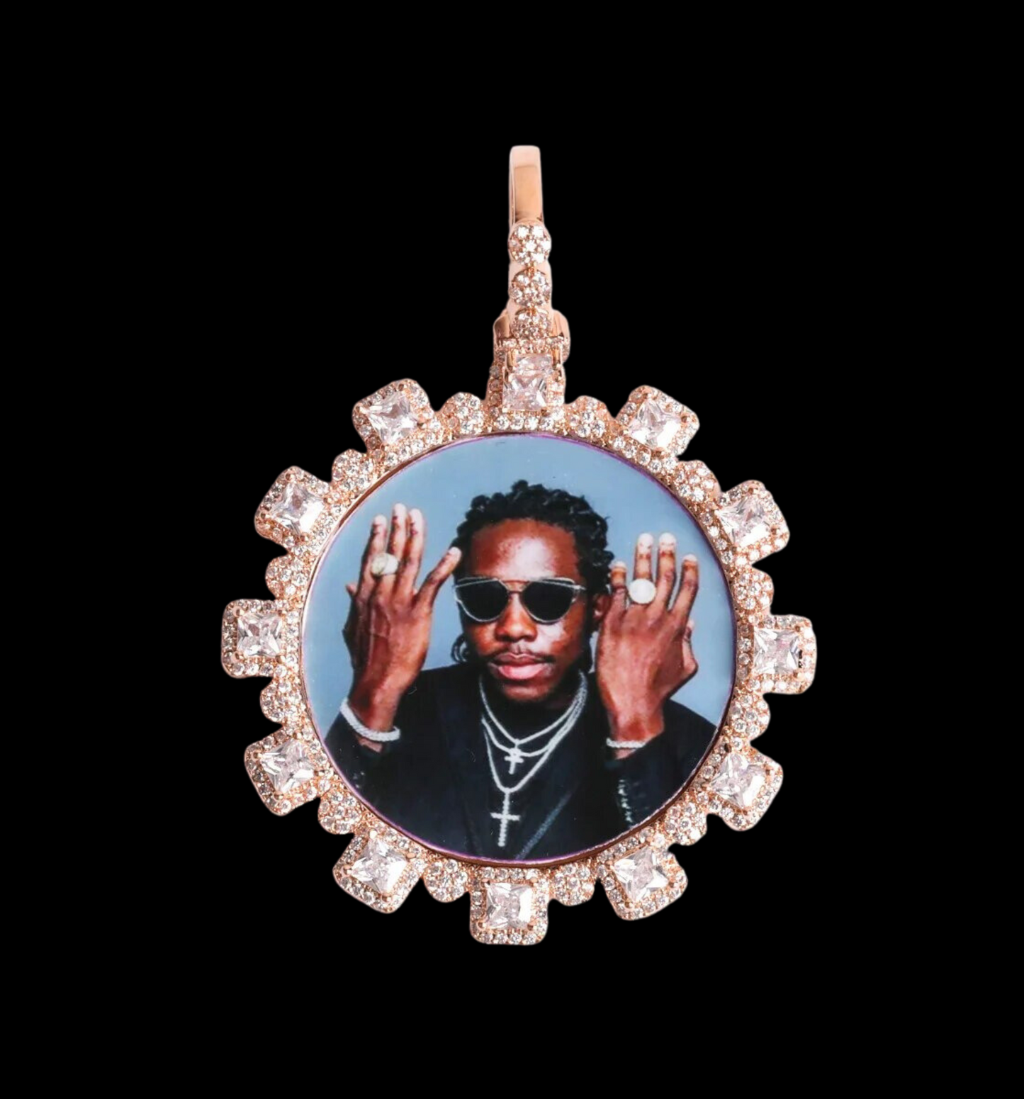 Square Diamonds Custom Photo Picture Pendant Necklace