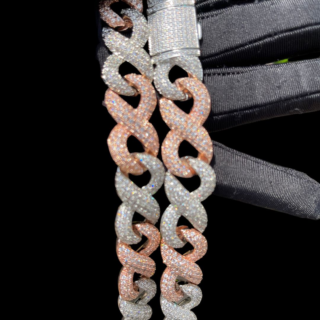 20MM Two Tone Infinity Iced Out Diamond Necklace Chain