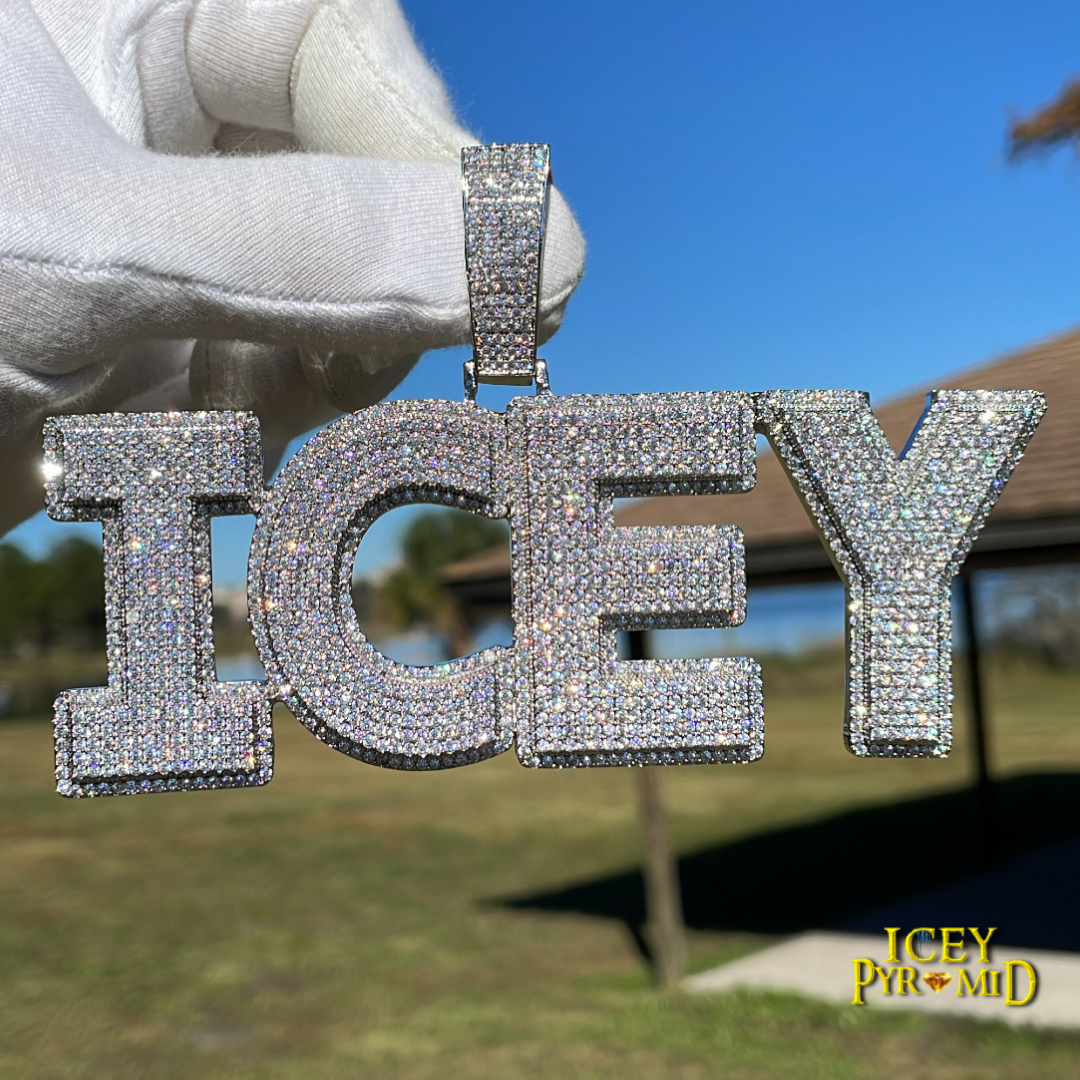 Diamond Clarity Clear Solid Iced Out Personalized Custom Name Necklace Pendant