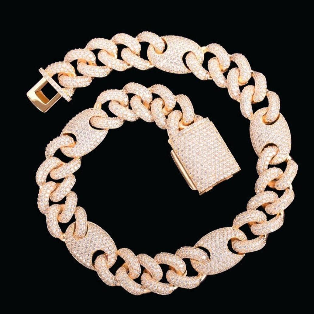 12-18MM Miami Cuban Bean Link Iced Out Diamond Necklace Chain