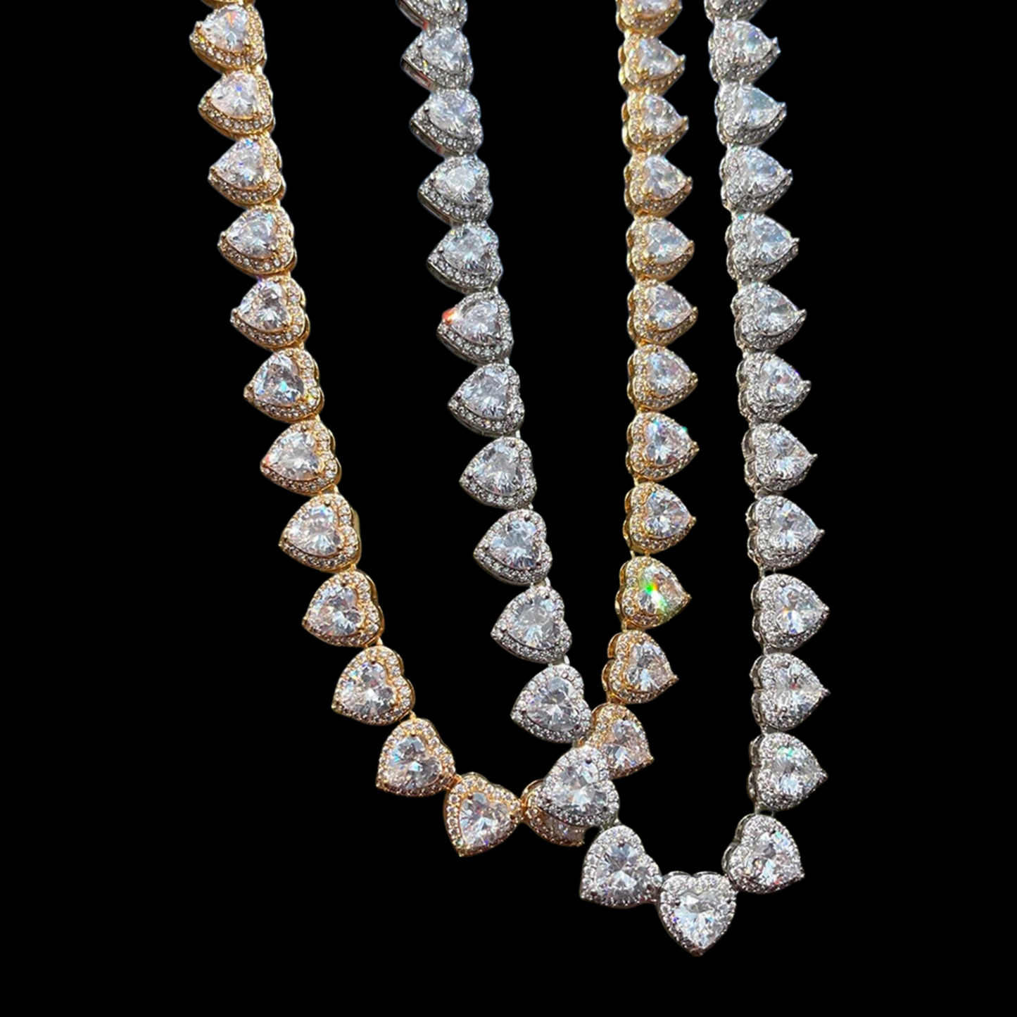 10MM Heart Shaped Clustered Iced Out Diamond Necklace Chain