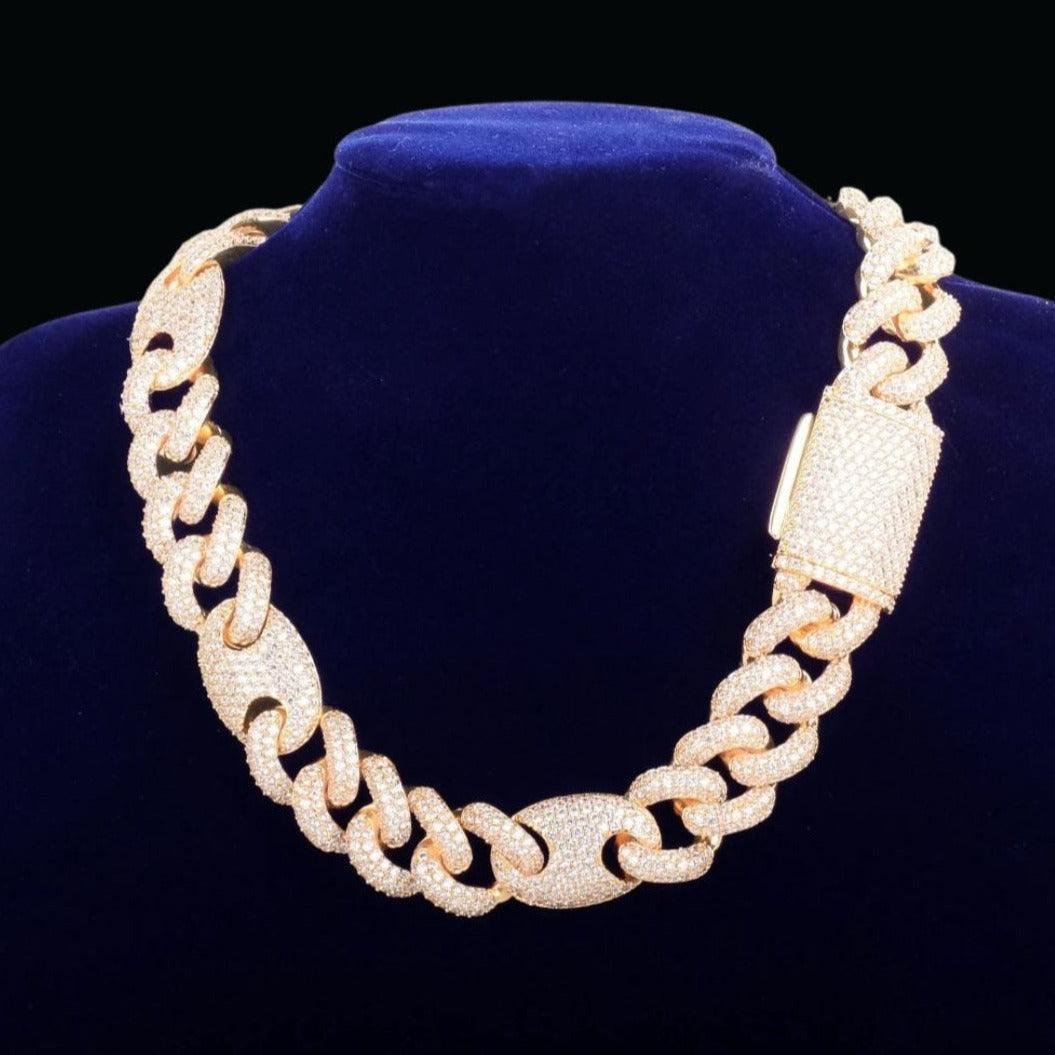 12-18MM Miami Cuban Bean Link Iced Out Diamond Necklace Chain