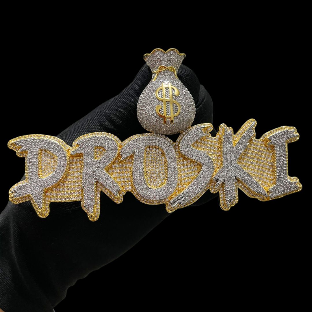 Ultra Money Bag Bail Iced Out Personalized Custom Name Necklace Pendant