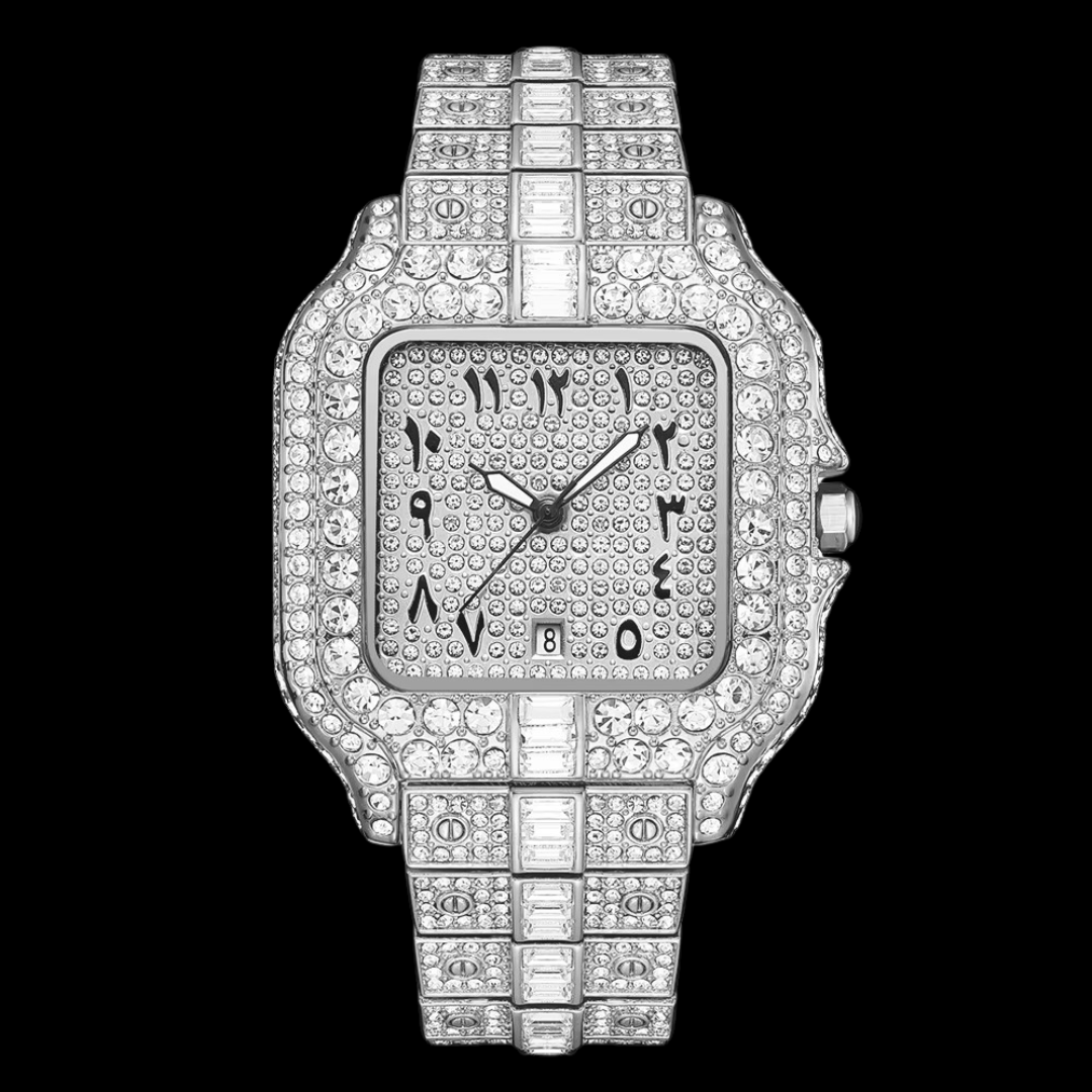 VVS Arabic Numerals Square Dial Iced Out Diamond Watch