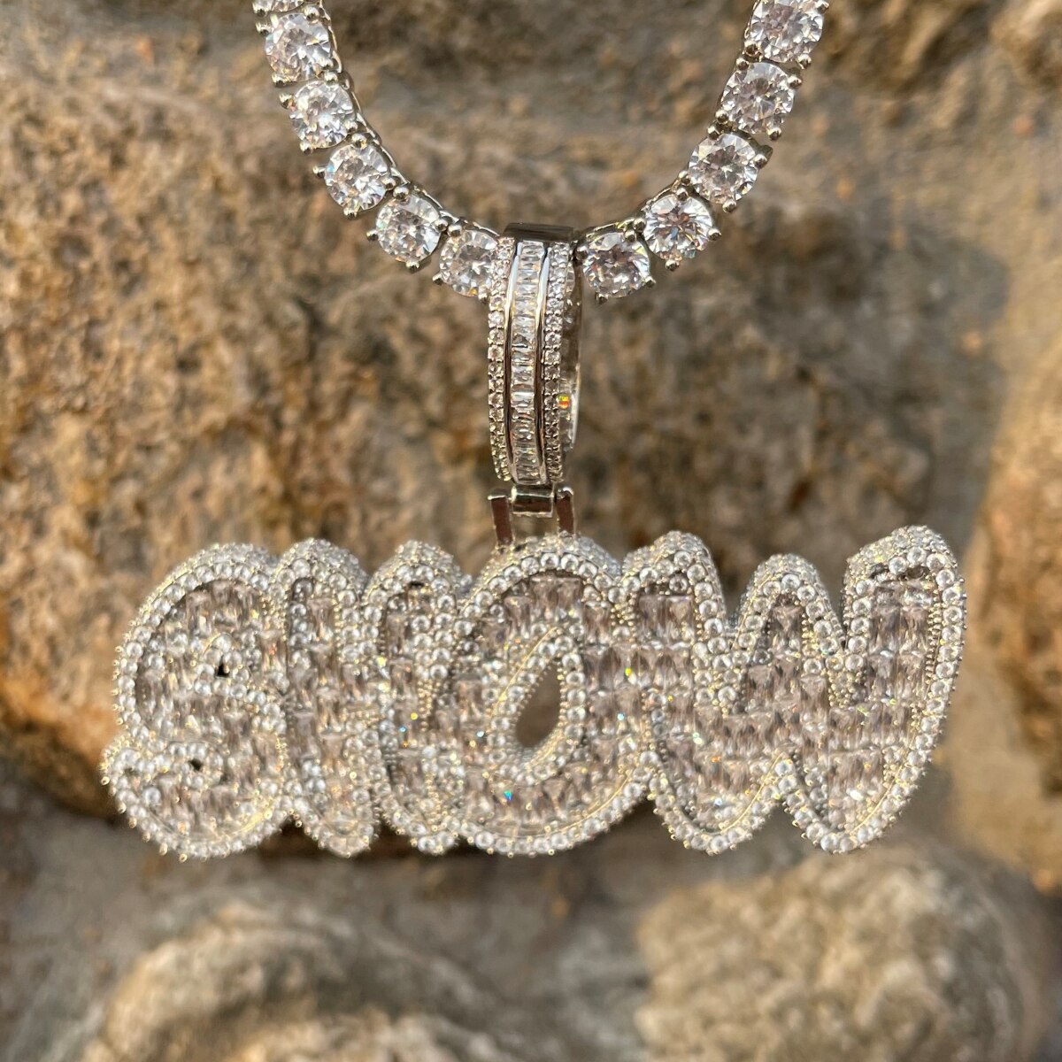 Baguette Shine Iced Out Personalized Custom Name Necklace Pendant