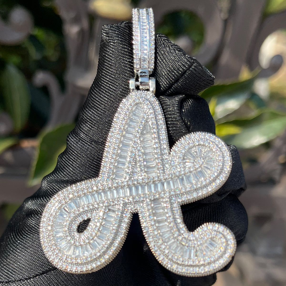 Two Layers Baguette Iced Out Initial Custom Name Necklace Pendant