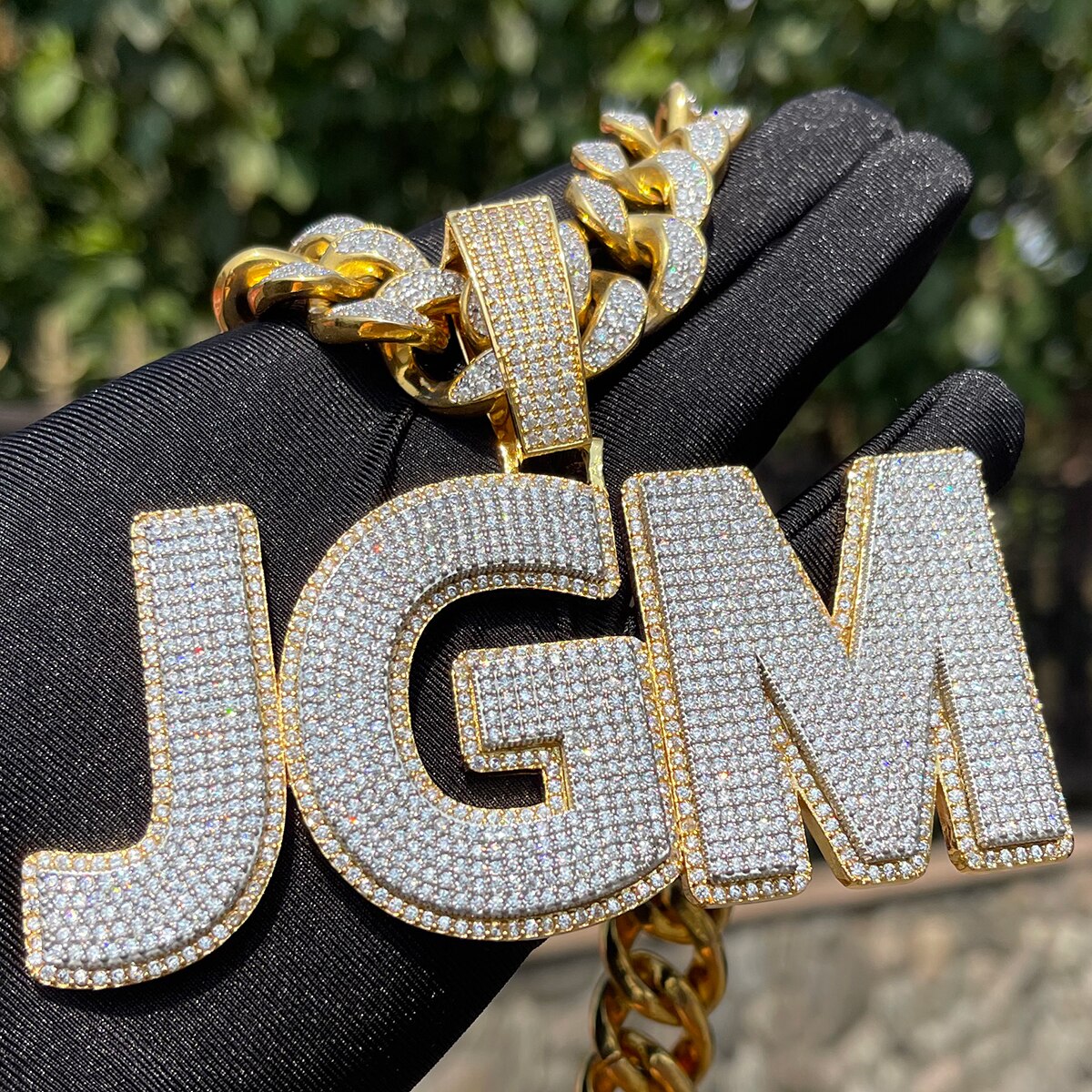 Two Layers Solid Clear Font Iced Out Personalized Custom Name Necklace Pendant