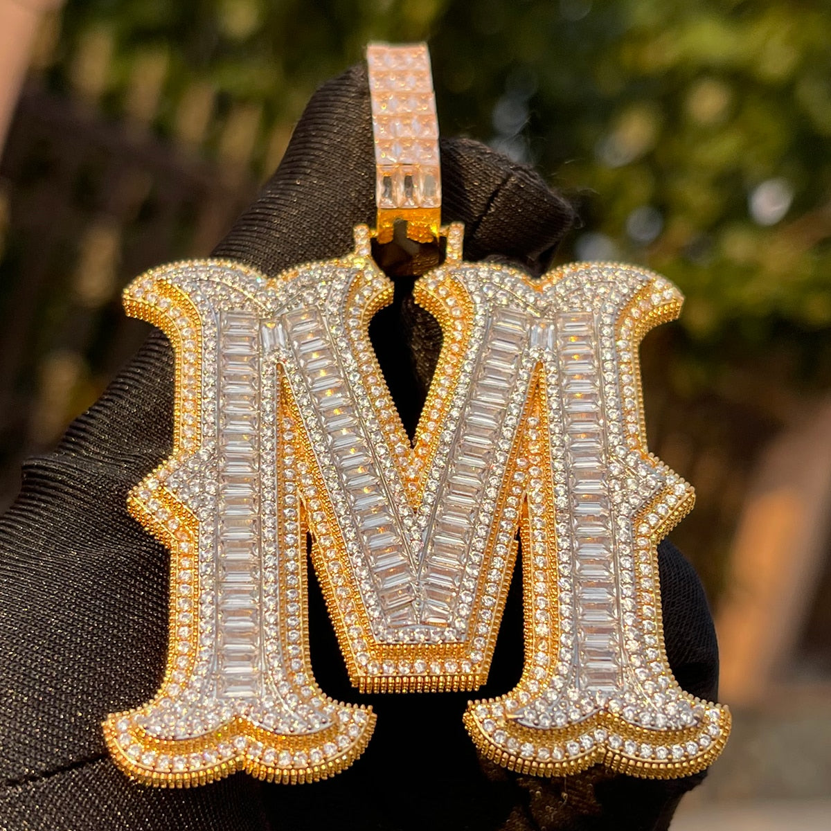 Sharp Cursive Iced Out Initial Custom Name Necklace Pendant
