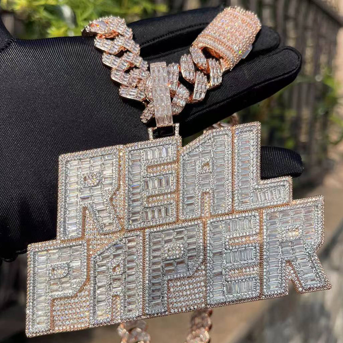 Rich Baguette n Diamond Iced Out Personalized Custom Name Necklace Pendant