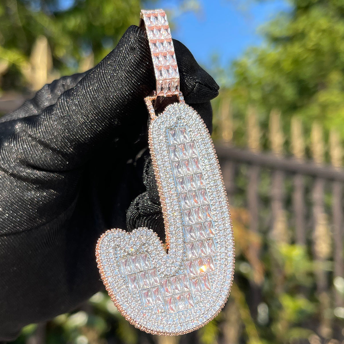 Baguette and Diamond Iced Out Initial Custom Name Necklace Pendant