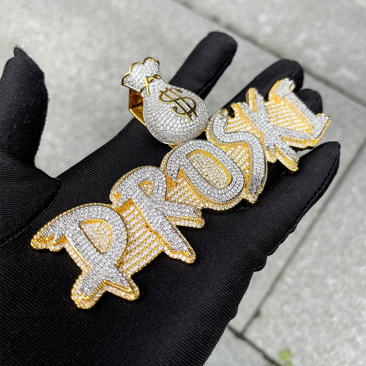 Ultra Money Bag Bail Iced Out Personalized Custom Name Necklace Pendant
