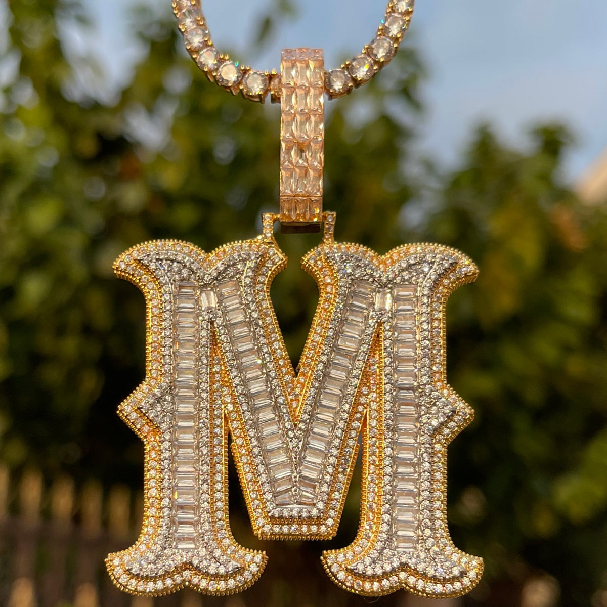 Sharp Cursive Iced Out Initial Custom Name Necklace Pendant