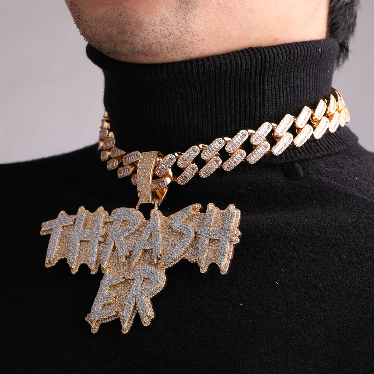 Street Drip Bold Letters Iced Out Personalized Custom Name Necklace Pendant
