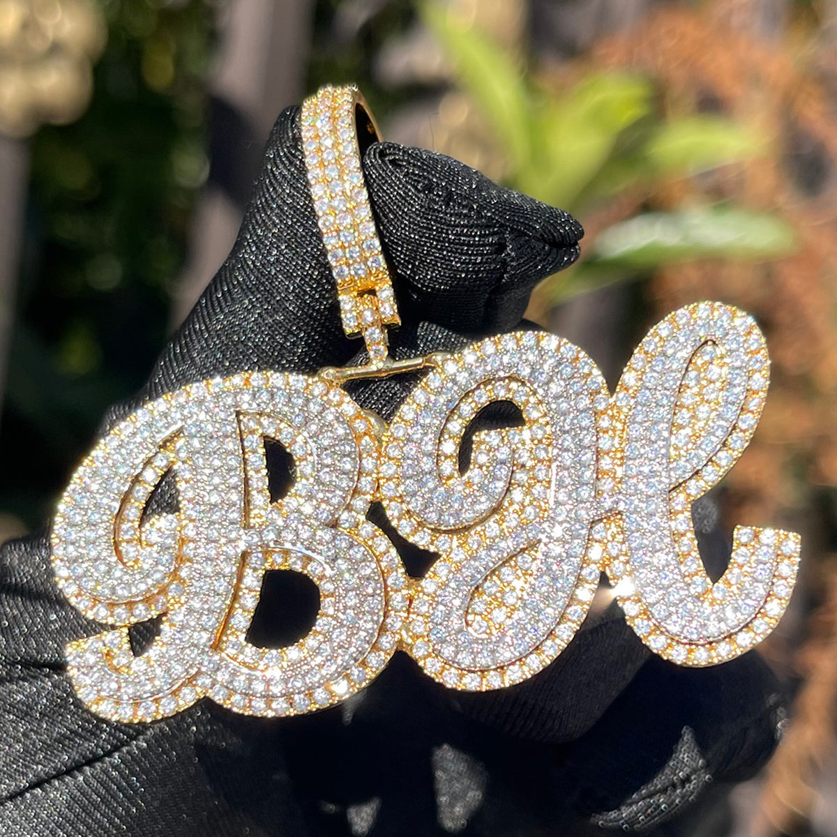 Royal Script Letters Iced Out Personalized Custom Name Necklace Pendant