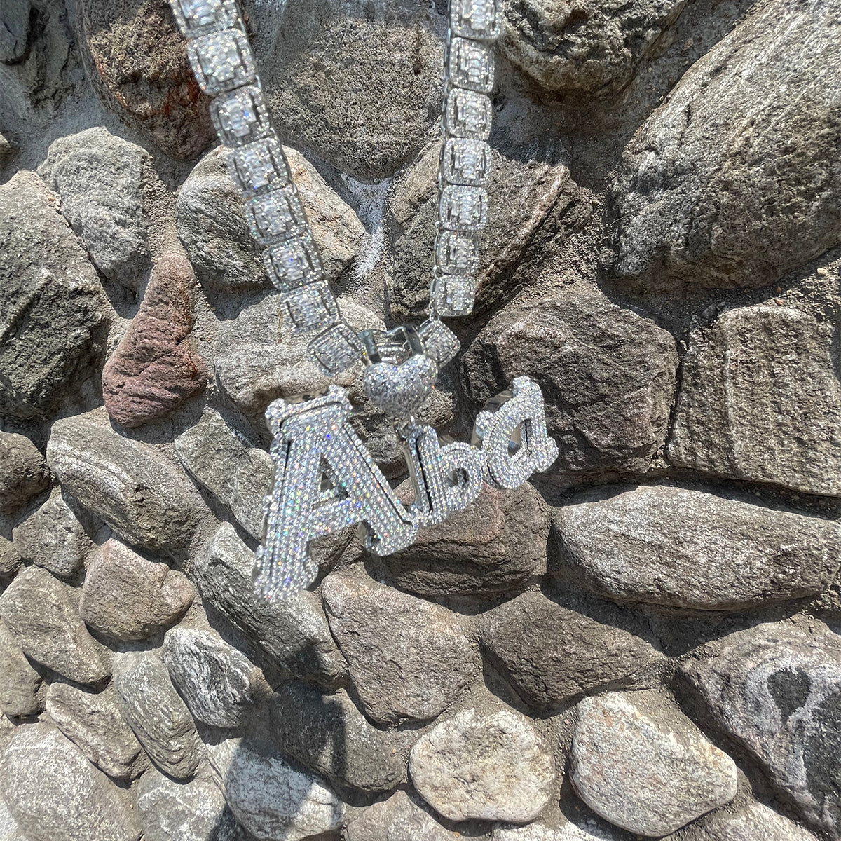 Charming Glow Heart Bail Iced Out Personalized Custom Name Necklace Pendant
