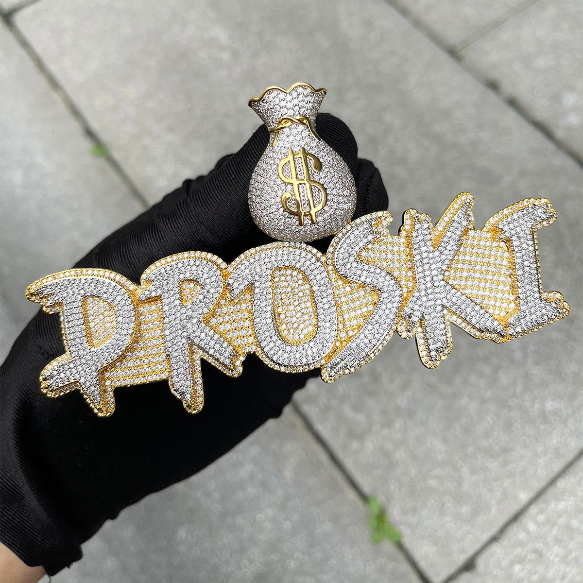 Ultra Money Bag Bail Iced Out Personalized Custom Name Necklace Pendant