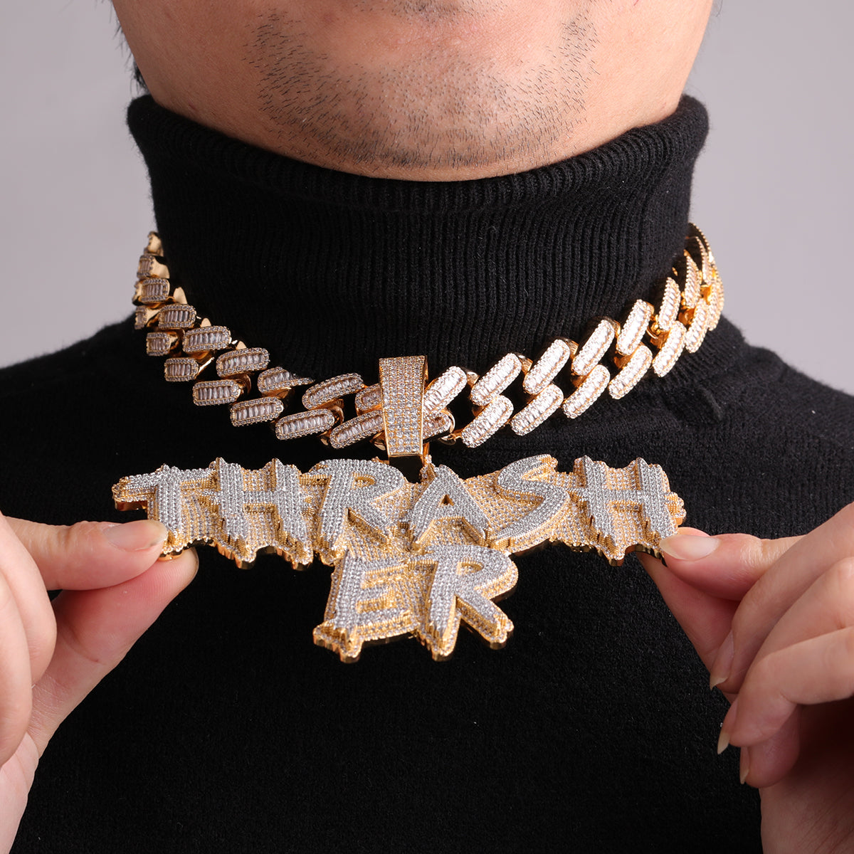 Street Drip Bold Letters Iced Out Personalized Custom Name Necklace Pendant