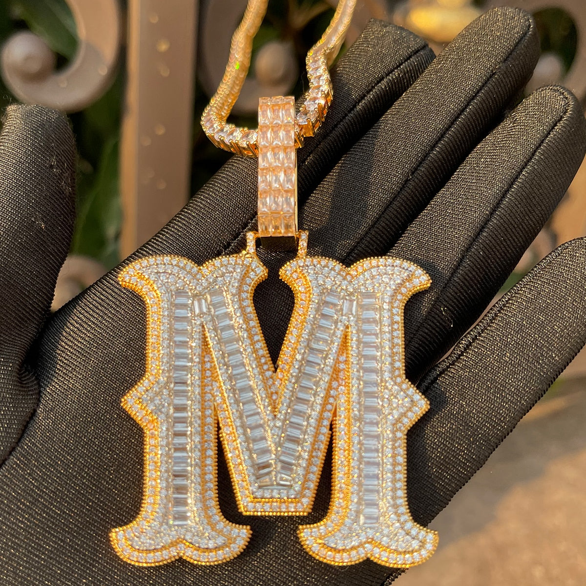 Sharp Cursive Iced Out Initial Custom Name Necklace Pendant