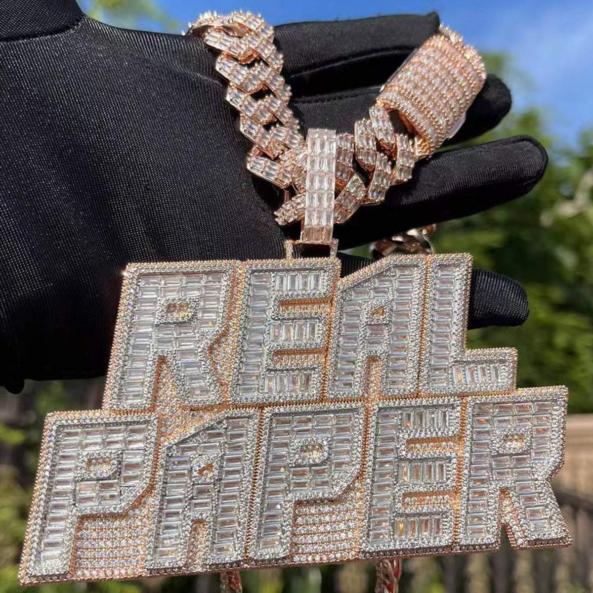 Rich Baguette n Diamond Iced Out Personalized Custom Name Necklace Pendant