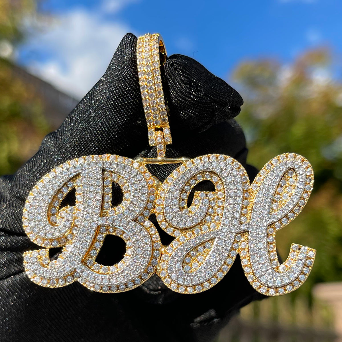 Royal Script Letters Iced Out Personalized Custom Name Necklace Pendant