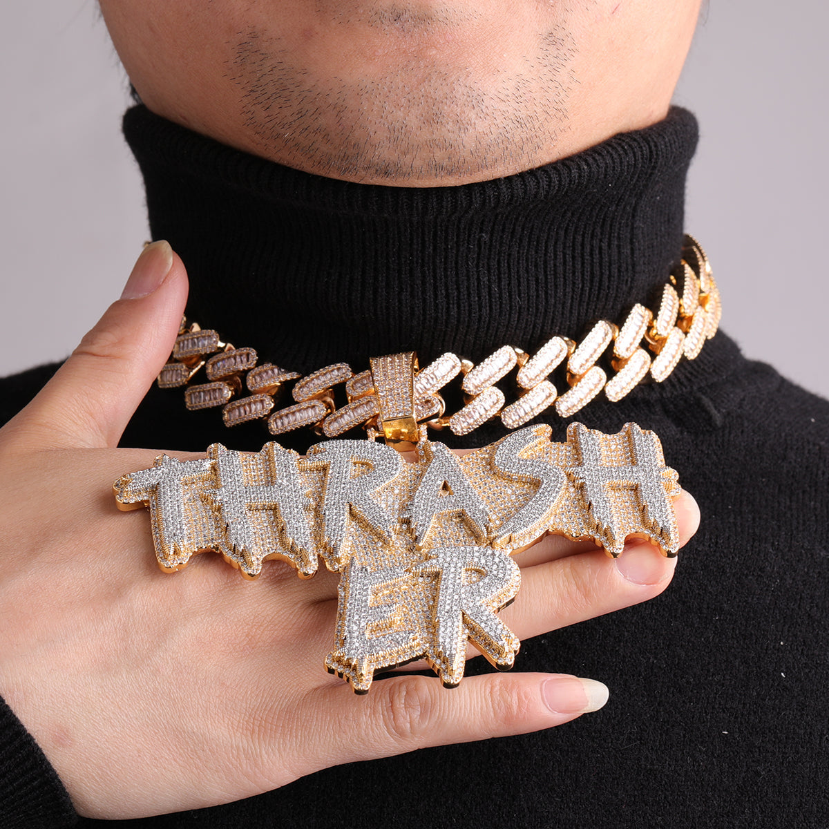 Street Drip Bold Letters Iced Out Personalized Custom Name Necklace Pendant