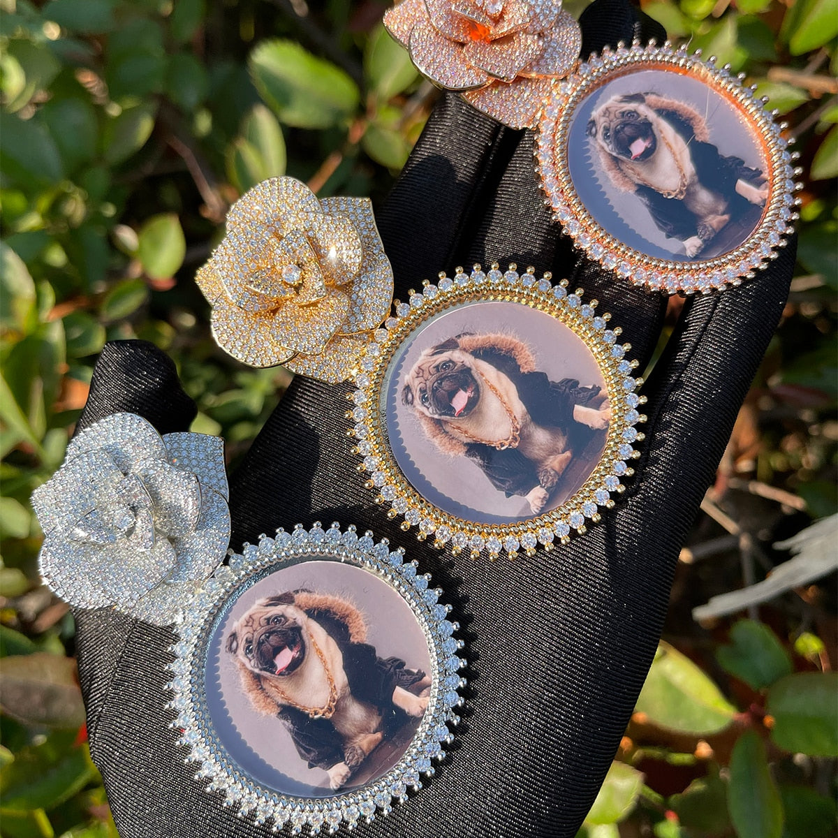 Rose Flower Bail Round Tennis Custom Photo Picture Pendant Necklace