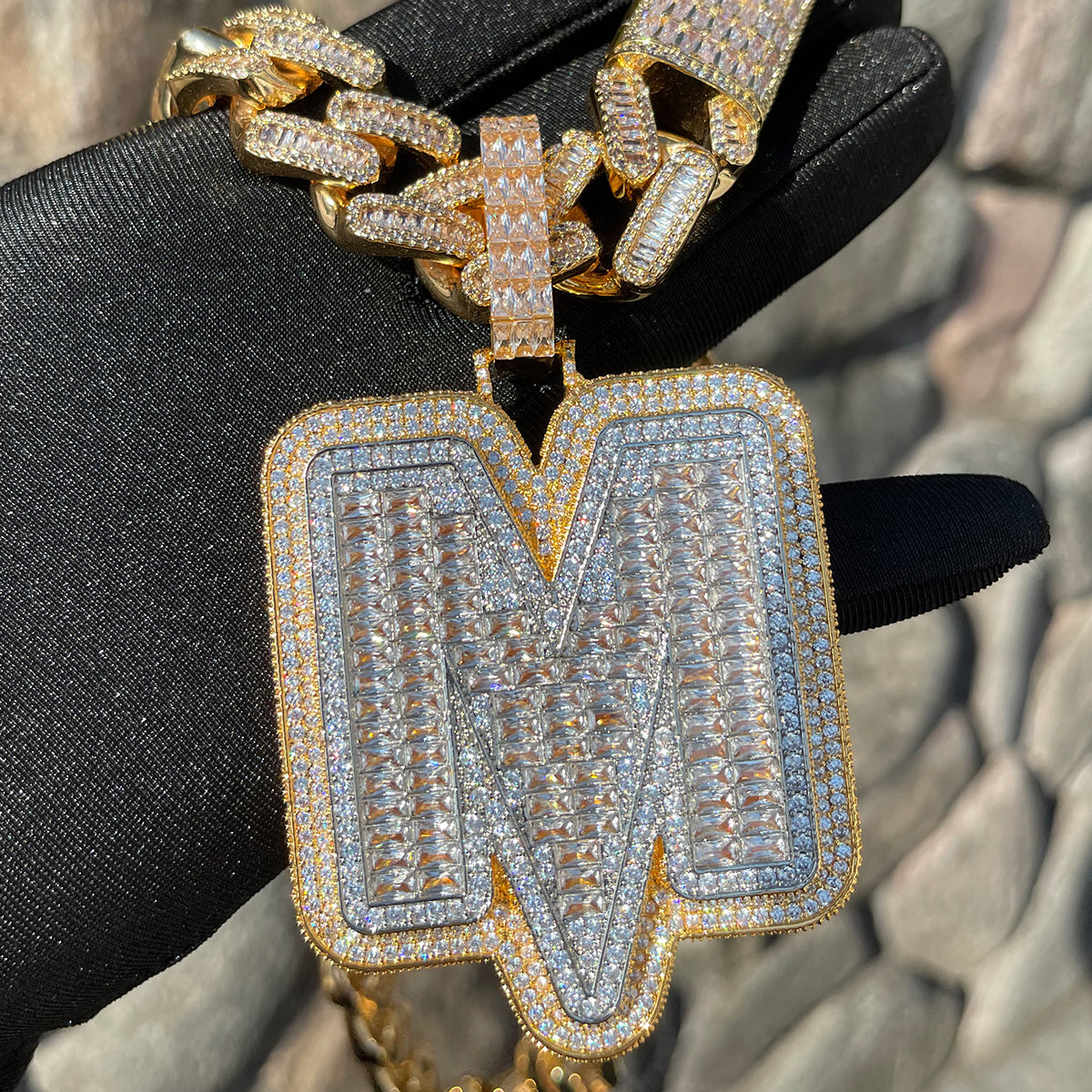 Lightning Iced Out Initial Custom Name Necklace Pendant