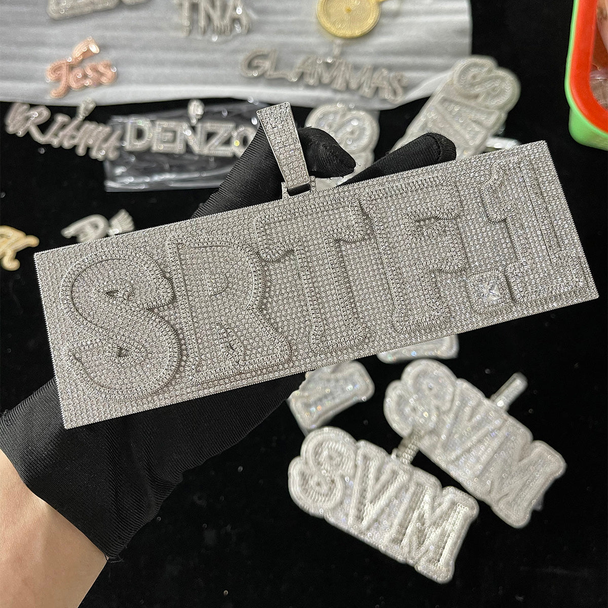 Plate Design VVS Shine Iced Out Personalized Custom Name Necklace Pendant