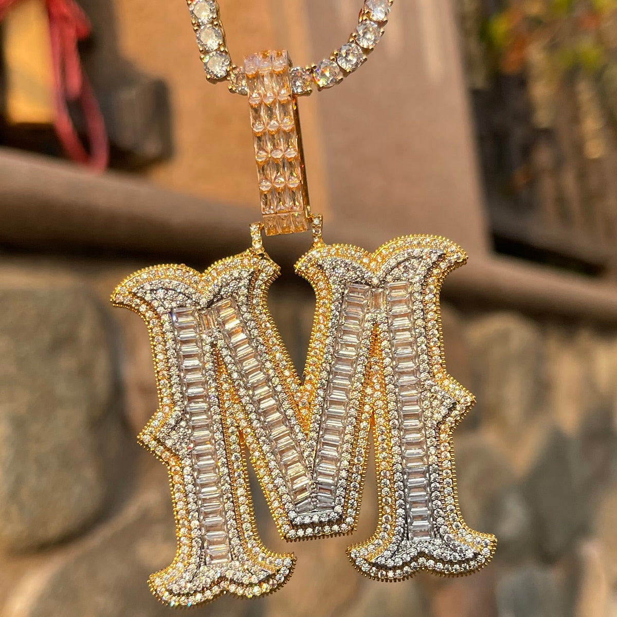 Sharp Cursive Iced Out Initial Custom Name Necklace Pendant