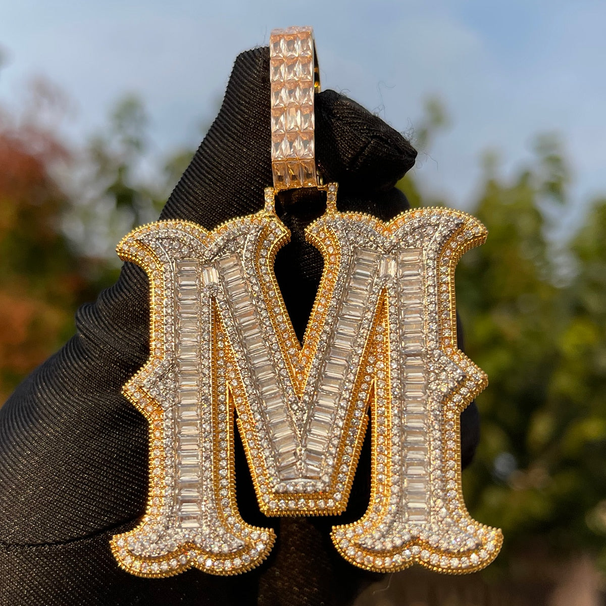 Sharp Cursive Iced Out Initial Custom Name Necklace Pendant