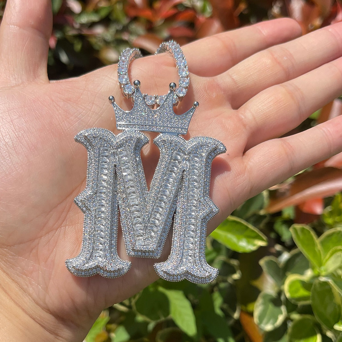 Special Crown Edition Iced Out Initial Custom Name Necklace Pendant