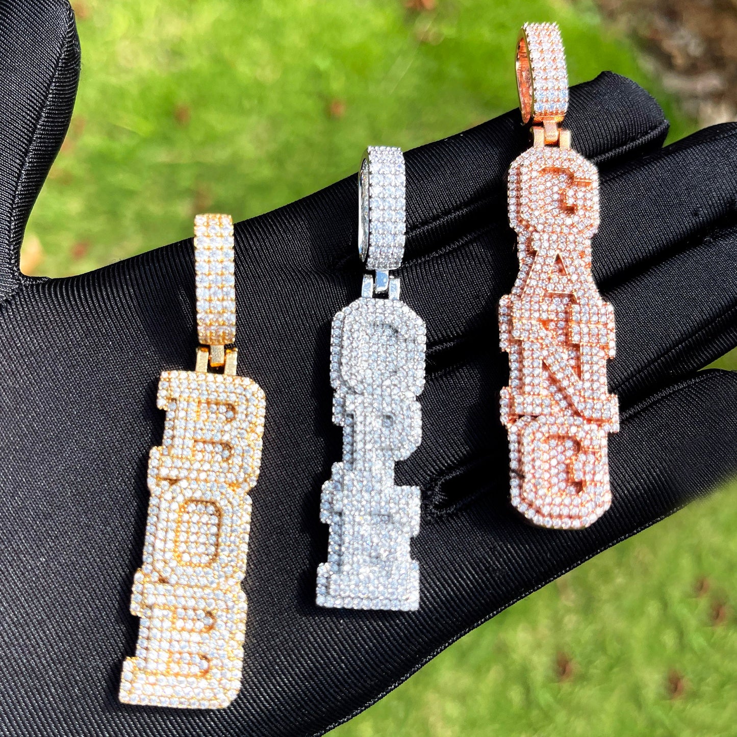 Stacked Letters Iced Out Personalized Custom Name Necklace Pendant