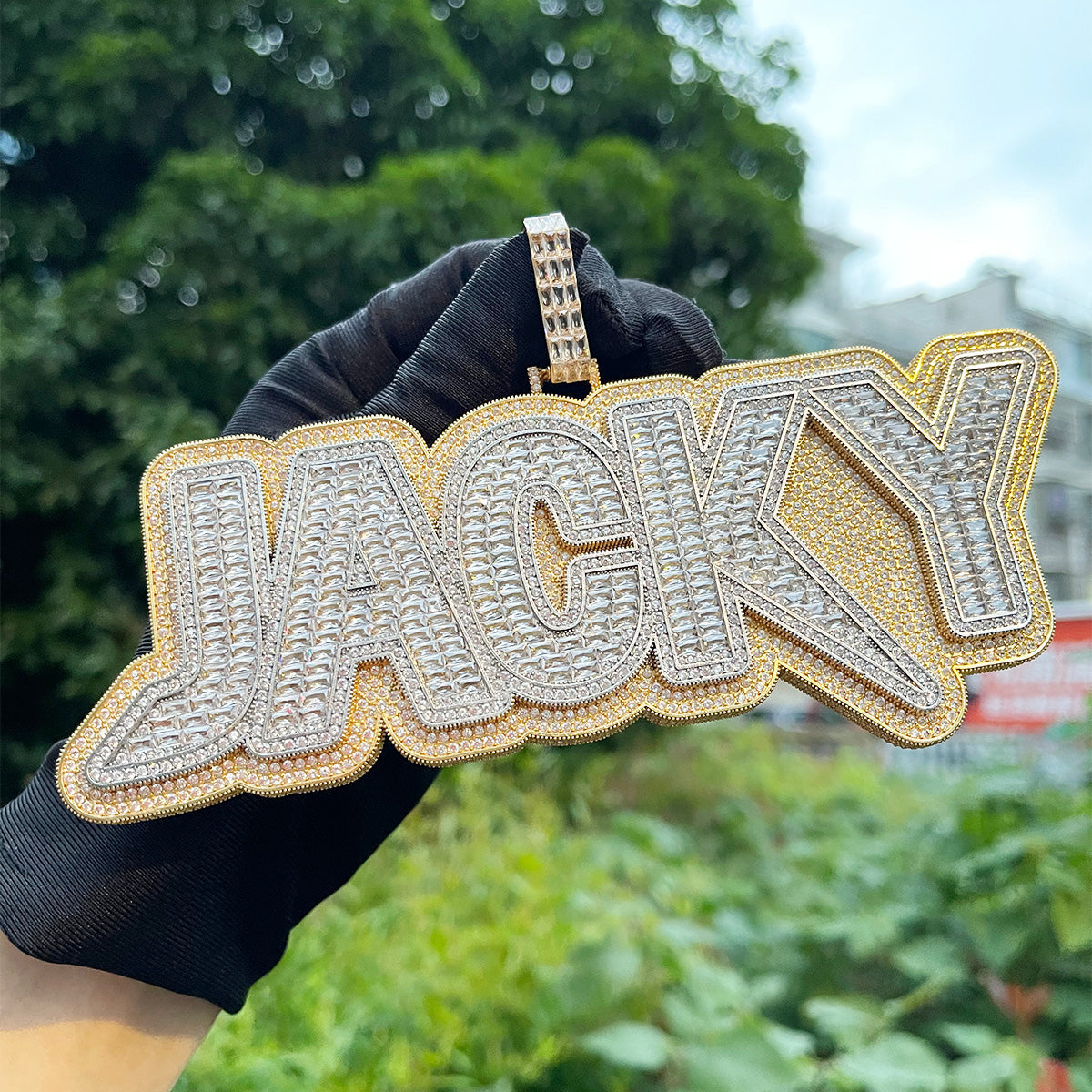 Duo Color Two Layers Iced Out Personalized Custom Name Necklace Pendant