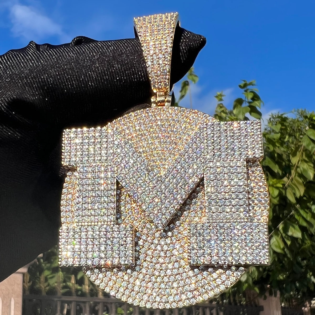 VVS Shine Tennis Stoned Iced Out Initial Custom Name Necklace Pendant