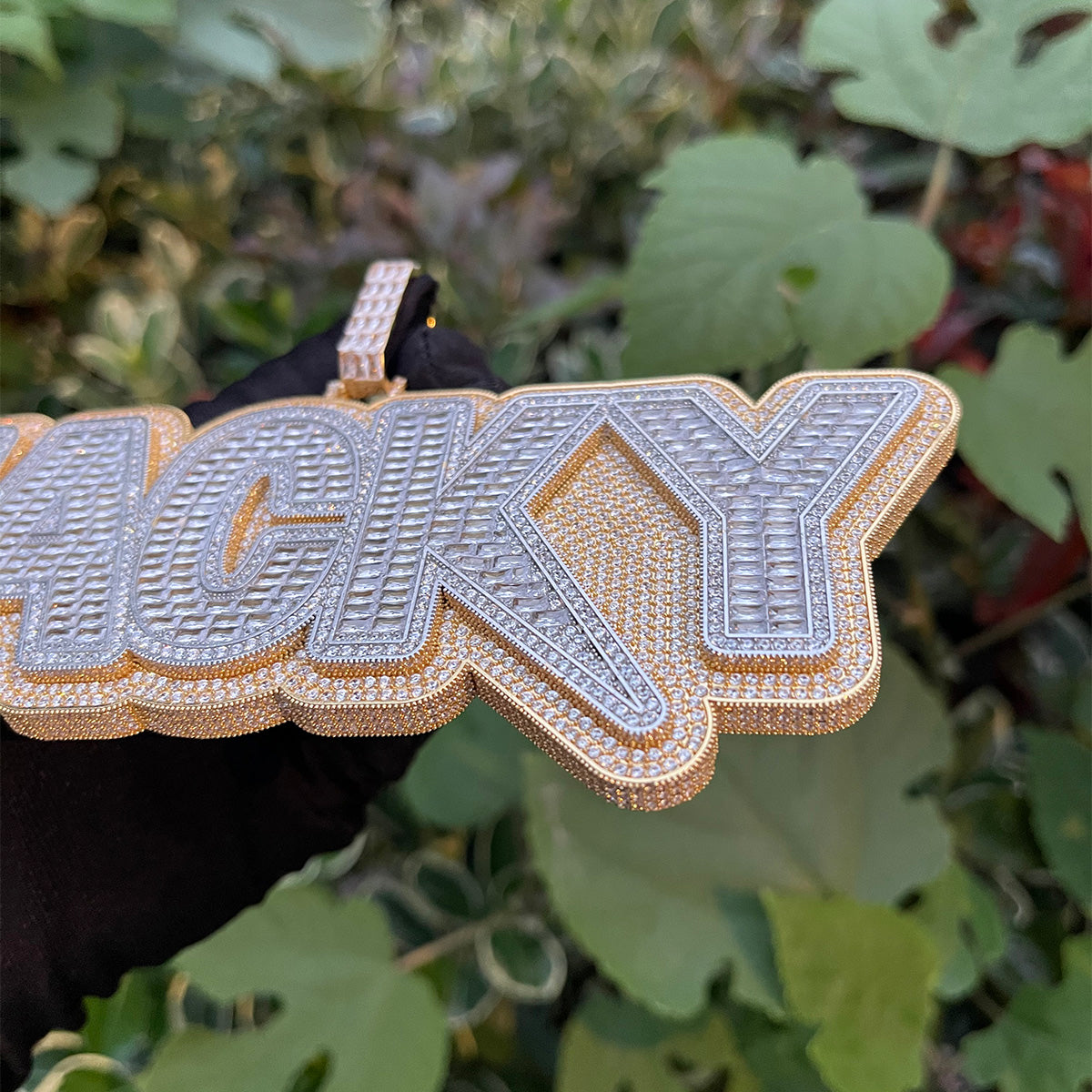 Duo Color Two Layers Iced Out Personalized Custom Name Necklace Pendant