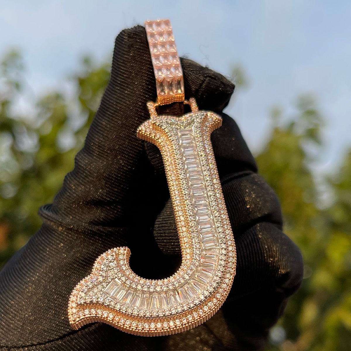 Sharp Cursive Iced Out Initial Custom Name Necklace Pendant