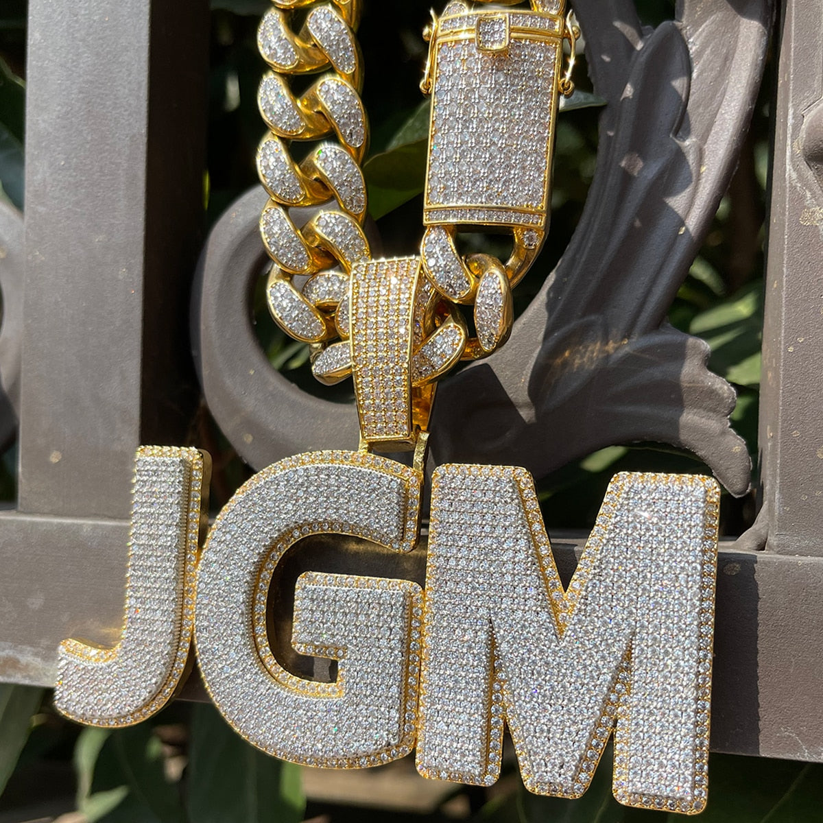 Two Layers Solid Clear Font Iced Out Personalized Custom Name Necklace Pendant
