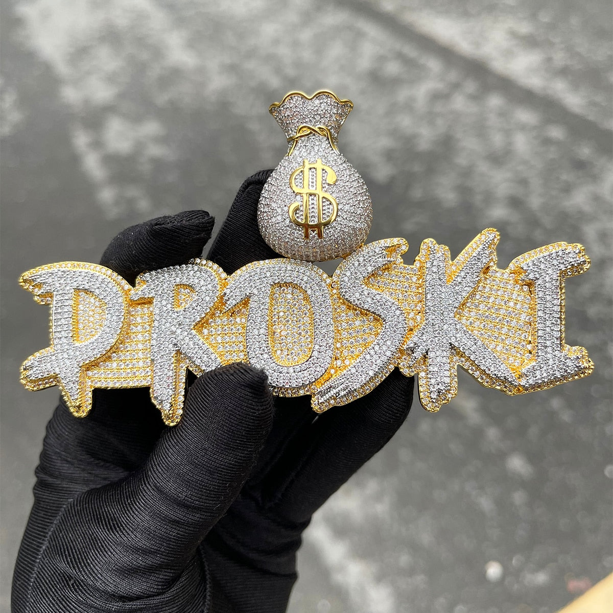 Ultra Money Bag Bail Iced Out Personalized Custom Name Necklace Pendant