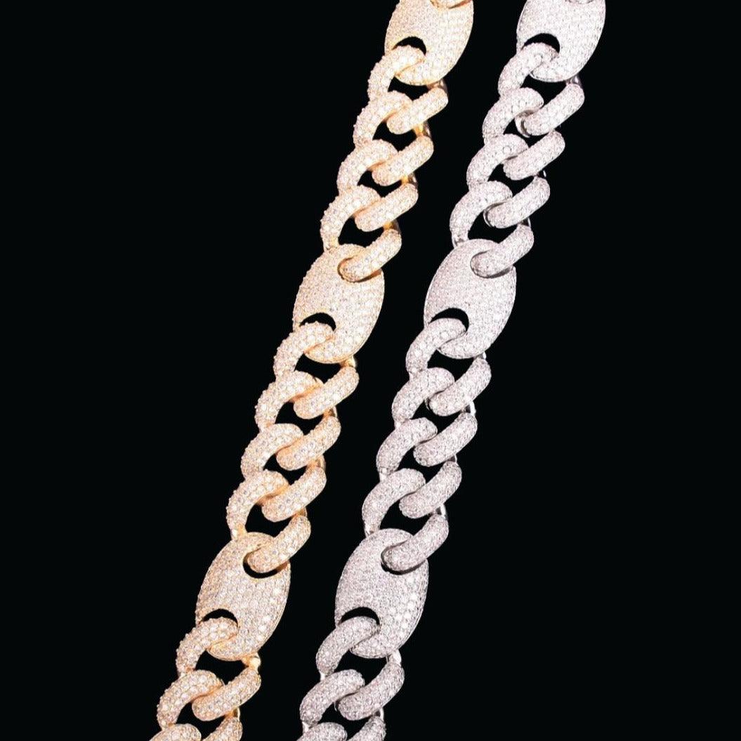 12-18MM Miami Cuban Bean Link Iced Out Diamond Necklace Chain