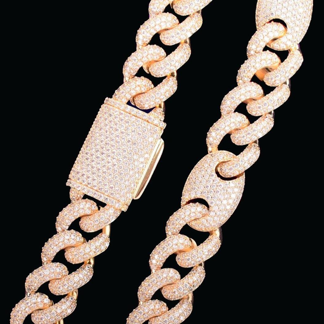 12-18MM Miami Cuban Bean Link Iced Out Diamond Necklace Chain